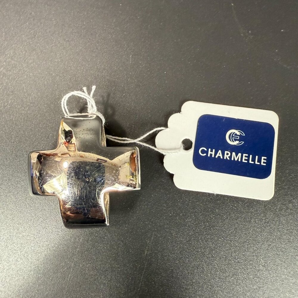 Charmelle Silver Tone Modernist Cross Square Slider Pendant